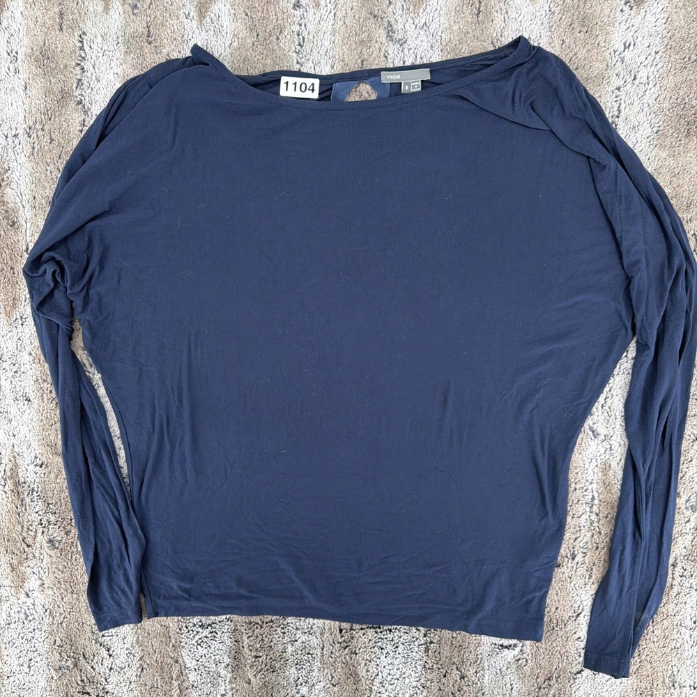 VINCE Lightweight Modal Dolman Boat Neck Long Sleeve Open Back Shirt Blue S